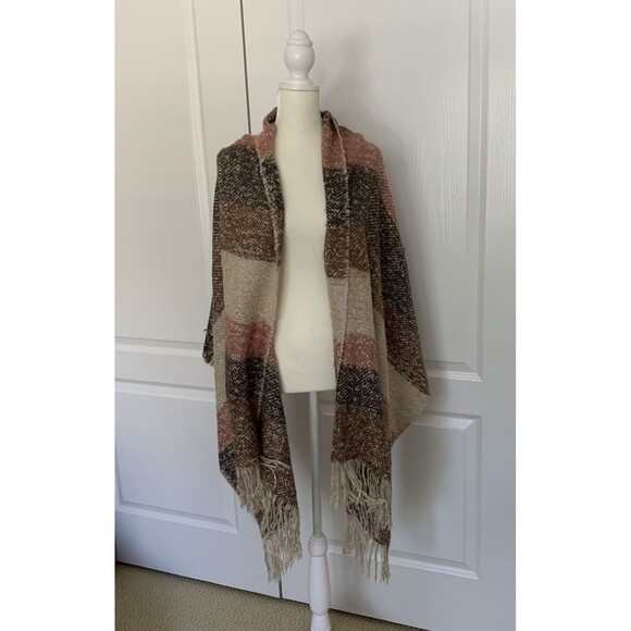 Boutique Womens Scarf Wrap Shawl Brown Dk Chocolate Mauve Beige 69 x 26 Fringe - Picture 6 of 8